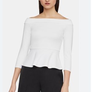 Bcbgmaxazria white off shoulder peplum top